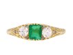 Victorian Colombian emerald and diamond three stone ring, circa 1890. Hatton garden