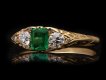 Victorian Colombian emerald and diamond three stone ring, circa 1890. Hatton garden