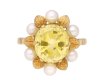 Yellow Ceylon sapphire and pearl ring, circa 1960. Hatton Garden