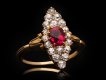 Burmese ruby and diamond marquise cluster ring, circa 1890. Hatton garden