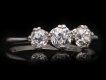 Old cut diamond three stone ring, circa 1920. Hatton Garden