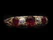 Burmese ruby and diamond five stone ring, circa 1890. Hatton Garden