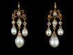 Victorian natural pearl and diamond drop earrings, circa 1870. Hatton Garden