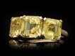 Yellow Ceylon sapphire three stone ring, circa 1950. Hatton Garden