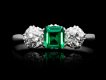 colombian emerald and diamond three stone ring.  hatton garden
