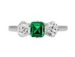 colombian emerald and diamond three stone ring.  hatton garden
