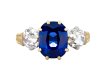 sapphire and diamond three stone ring, french. hatton garden.