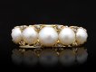 victorian pearl five stone carved ring, circa 1890. hatton garden