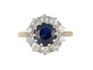 Edwardian sapphire and diamond coronet cluster ring, circa 1915.