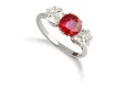 Burmese ruby and diamond three stone ring, circa 1940.