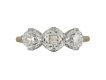 Old cut diamond three stone ring, circa 1905. 