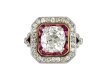 Old mine diamond and ruby target ring, circa 1920.