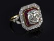 Old mine diamond and ruby target ring, circa 1920.