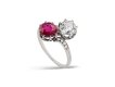 Burmese ruby and diamond crossover ring, French, circa 1915.
