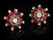 Burmese ruby and diamond cluster earrings, circa 1950.