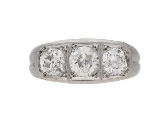 Art Deco three stone diamond ring, circa 1935. 