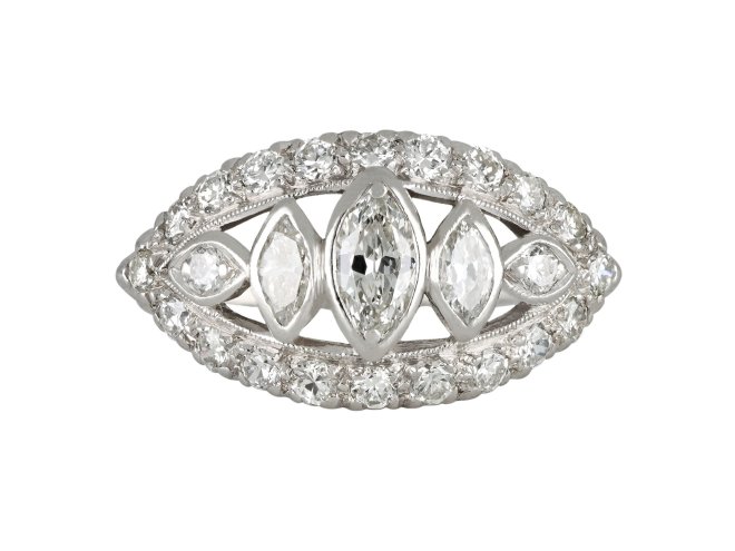 Vintage diamond cluster ring, American, circa 1950.