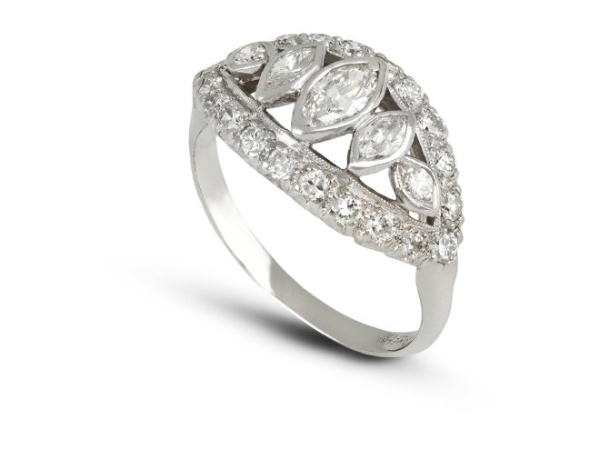 Vintage diamond cluster ring, American, circa 1950.