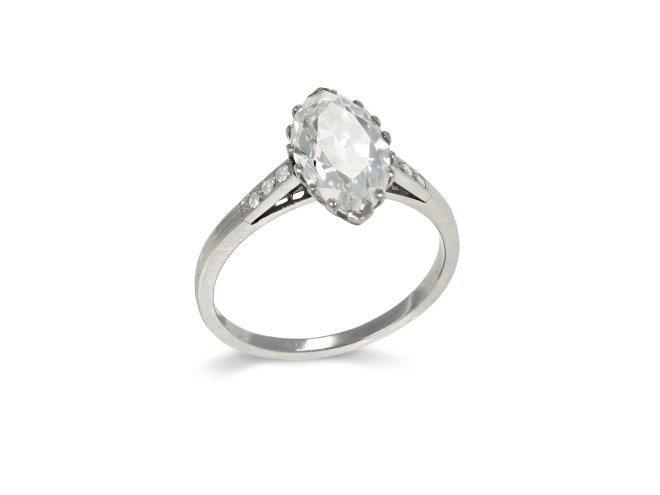 Antique marquise solitaire diamond ring, English, circa 1910.