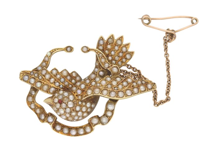 Antique pearl bird brooch berganza hatton garden