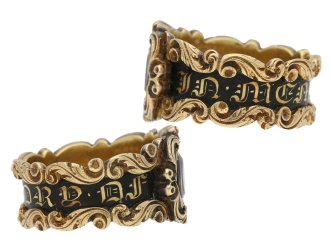 Georgian enameled mourning ring, English, circa 1827. 
