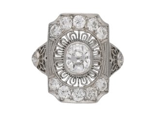 Diamond cluster ring by Gorham, American, circa 1905. 