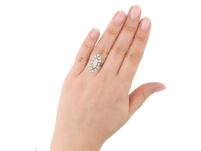 Antique marquise shape diamond cluster ring hatton garden