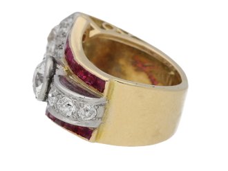 Diamond and ruby cocktail ring, circa 1940.