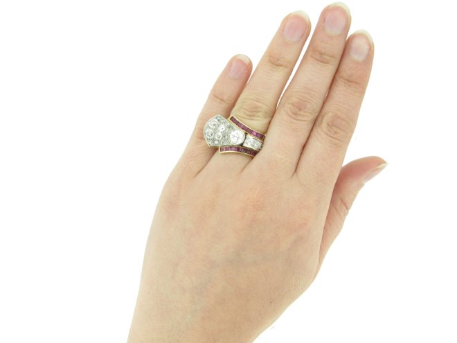 Diamond and ruby cocktail ring, circa 1940.