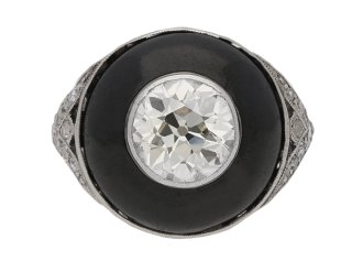 Art Deco diamond and black enamel ring, circa 1925.