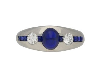 Vintage cabochon sapphire and diamond ring, circa 1920.