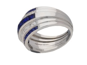 front view yard diamond sapphire ring berganza hatton garden