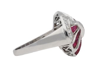 side view Art Deco diamond ruby cluster ring hatton garden