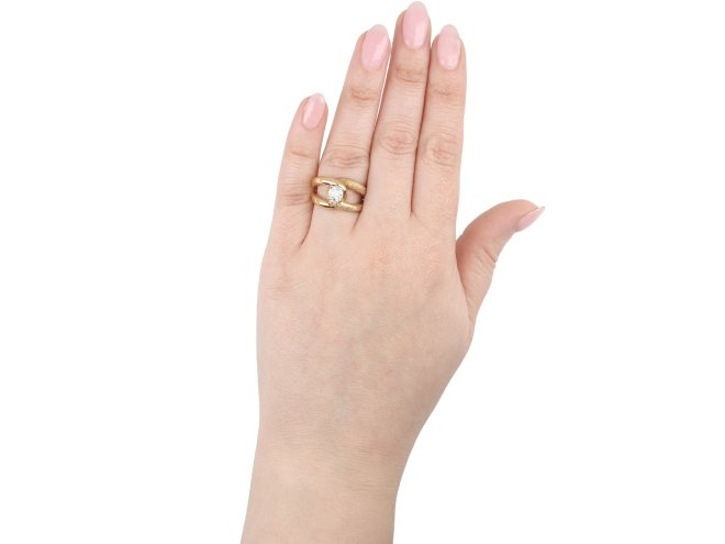 Old cut solitaire diamond cocktail ring, circa 1945.