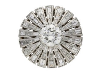 Diamond coronet cluster ring, circa 1950. 
