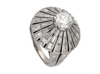 Diamond coronet cluster ring, circa 1950. 