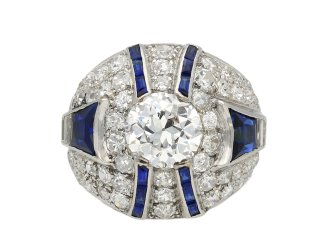 Art Deco diamond and sapphire ring, circa 1925. 