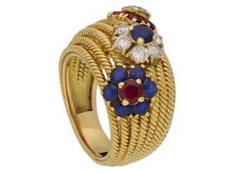 front sapphire ruby diamond dress ring berganza hatton garden