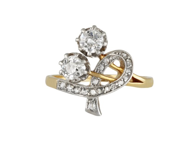 Edwardian diamond two stone ring, circa 1910.