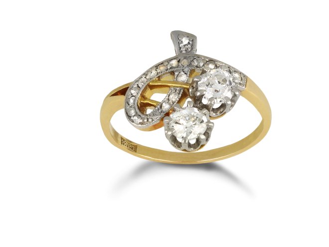 Edwardian diamond two stone ring, circa 1910.