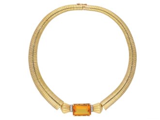 Retro citrine and diamond necklace, circa 1945.