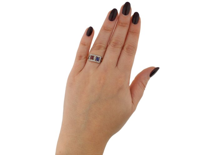 Edwardian sapphire, ruby and diamond ring berganza hatton garden