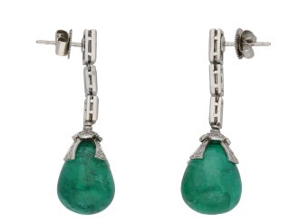 Drop emerald Cabochon and diamond earrings berganza hatton garden