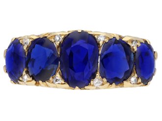 Victoria Burmese sapphire five stone ring, circa 1900.