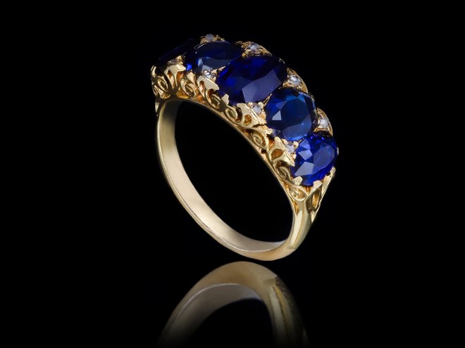 Victoria Burmese sapphire five stone ring hatton garden
