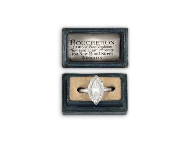 Boucheron marquise shape diamond ring, French, circa 1950. 