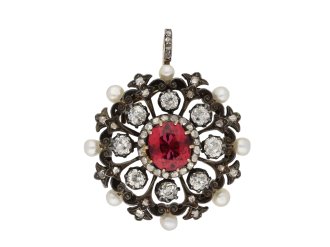  tourmaline, diamond pearl pendant/brooch berganza hatton garden