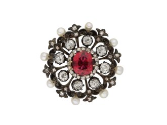  tourmaline, diamond pearl pendant/brooch berganza hatton garden