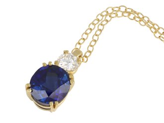Sapphire and diamond drop pendant, English hatton garden