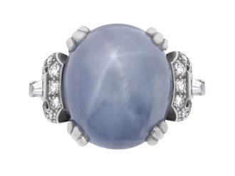 Ceylon star sapphire and diamond ring by J. Milhening. Inc, Chicago, American, circa 1950.